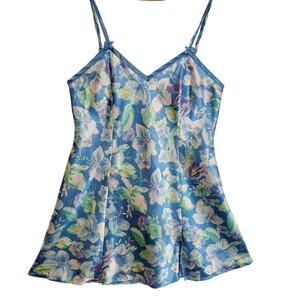 Delicates Floral Satin Mini Slip Dress Coquette Bows Lingerie Romantic‎ Size L